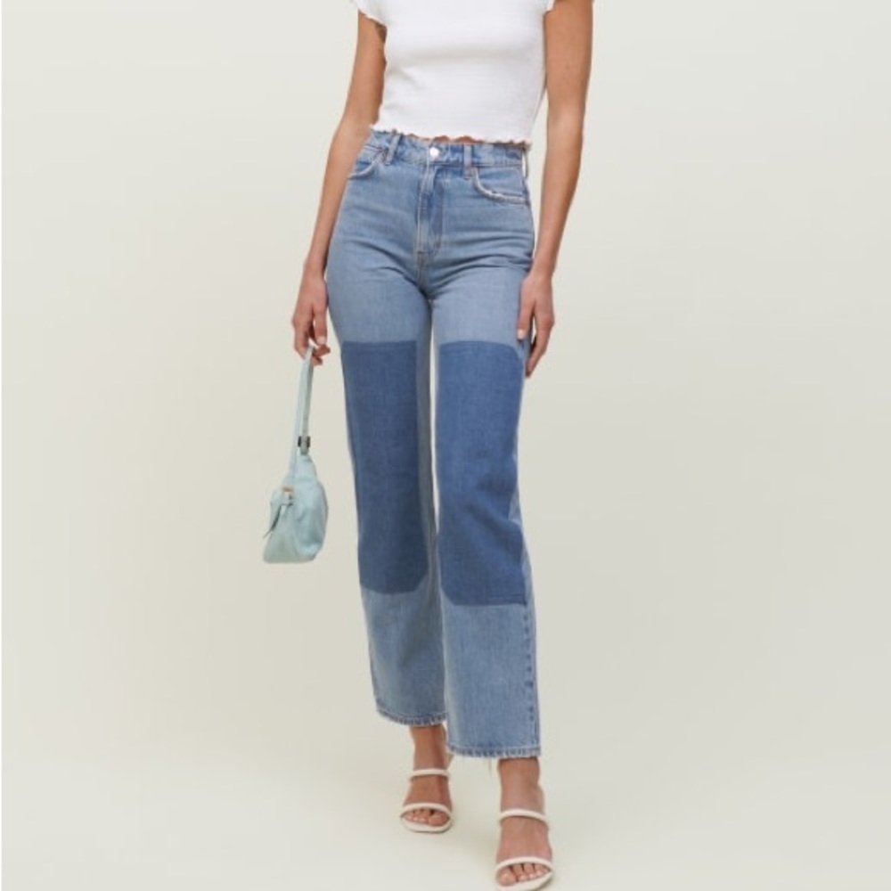Reformation Clayton Carpenter Patch High Rise Straight Jeans